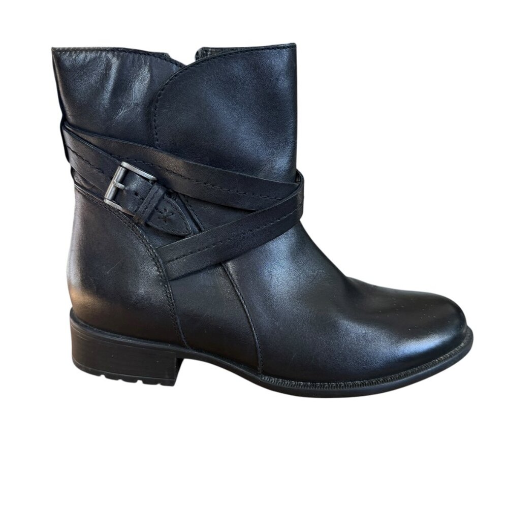 Clarks Cheshuntbe GTX black leather waterproof ankle biker boots size zip 6 1/2